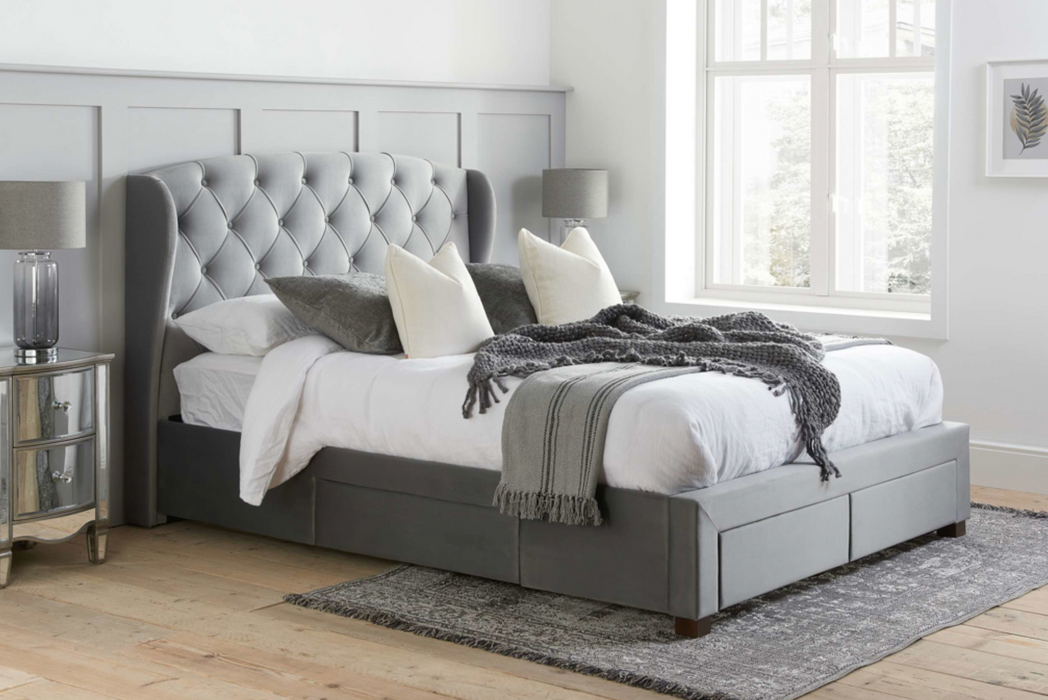 Hope 4 Drawer Grey Velvet Bed Frame