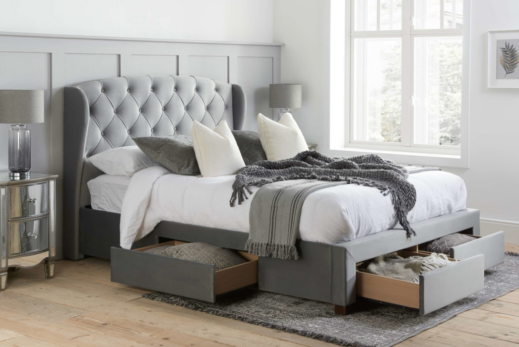 Hope 4 Drawer Grey Velvet Bed Frame