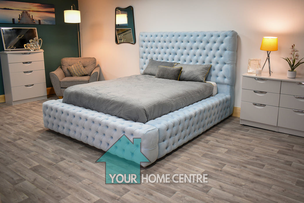 Another angle of our blue ashbourne bed frame