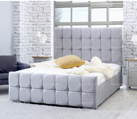 Cube bed frame in opulent fabric